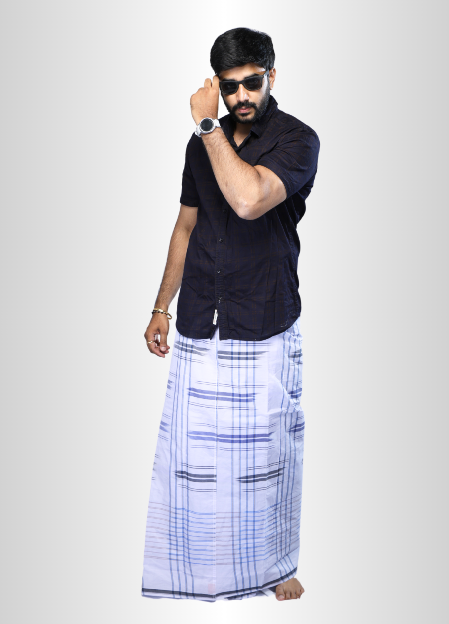 Trendy Lungi for Men| Random stripes| White Colour