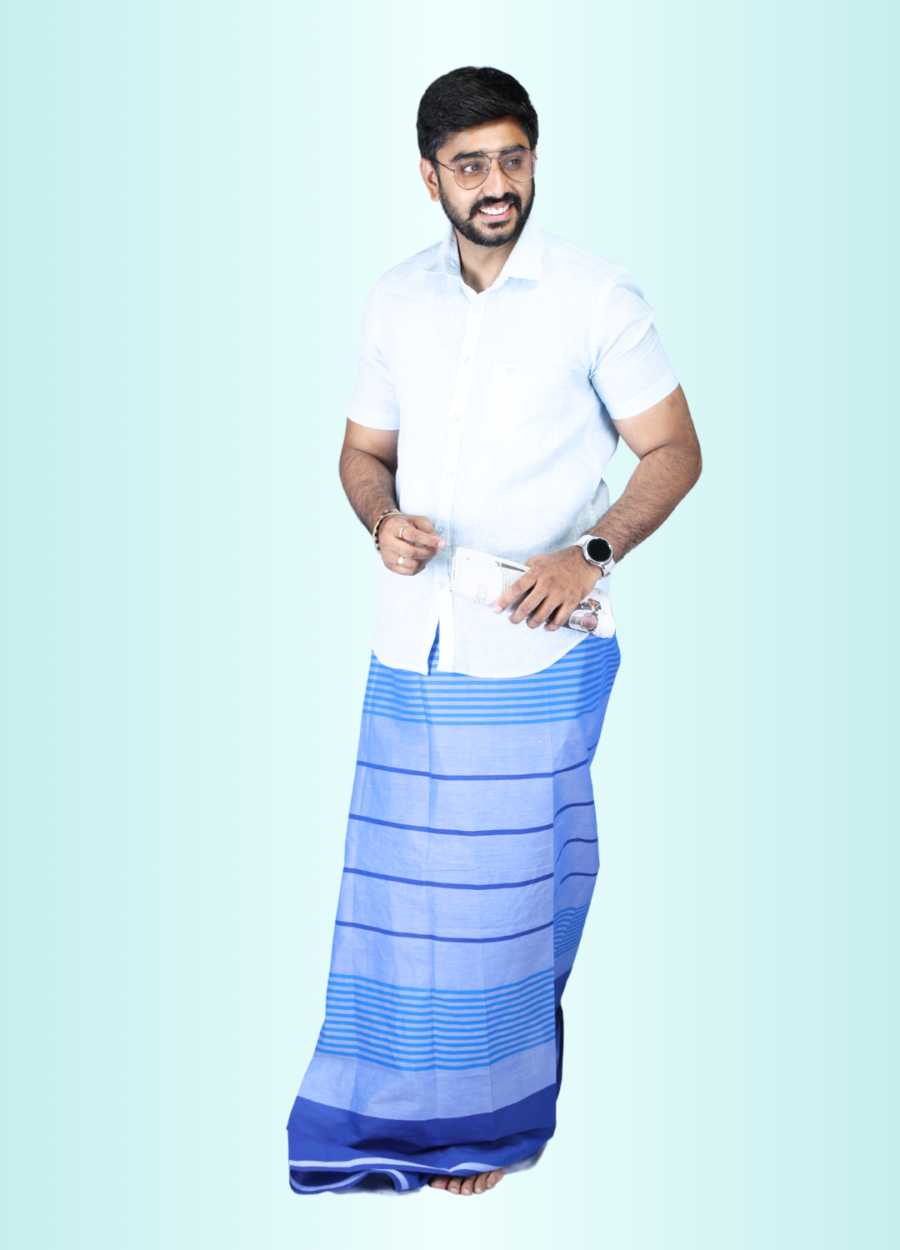 Striped Lungi for Men | Random Horizontal stripes| Blue Mixed