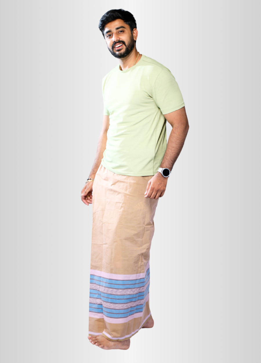 Bottom Striped Lungi | Horizontal stripes| Cream Colour