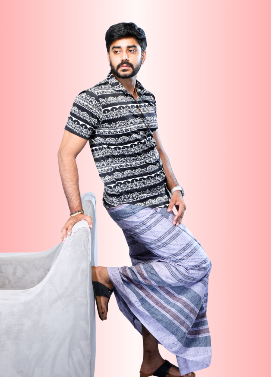 Traditional Lungi for Men | Random Horizontal stripes| Grey Colour